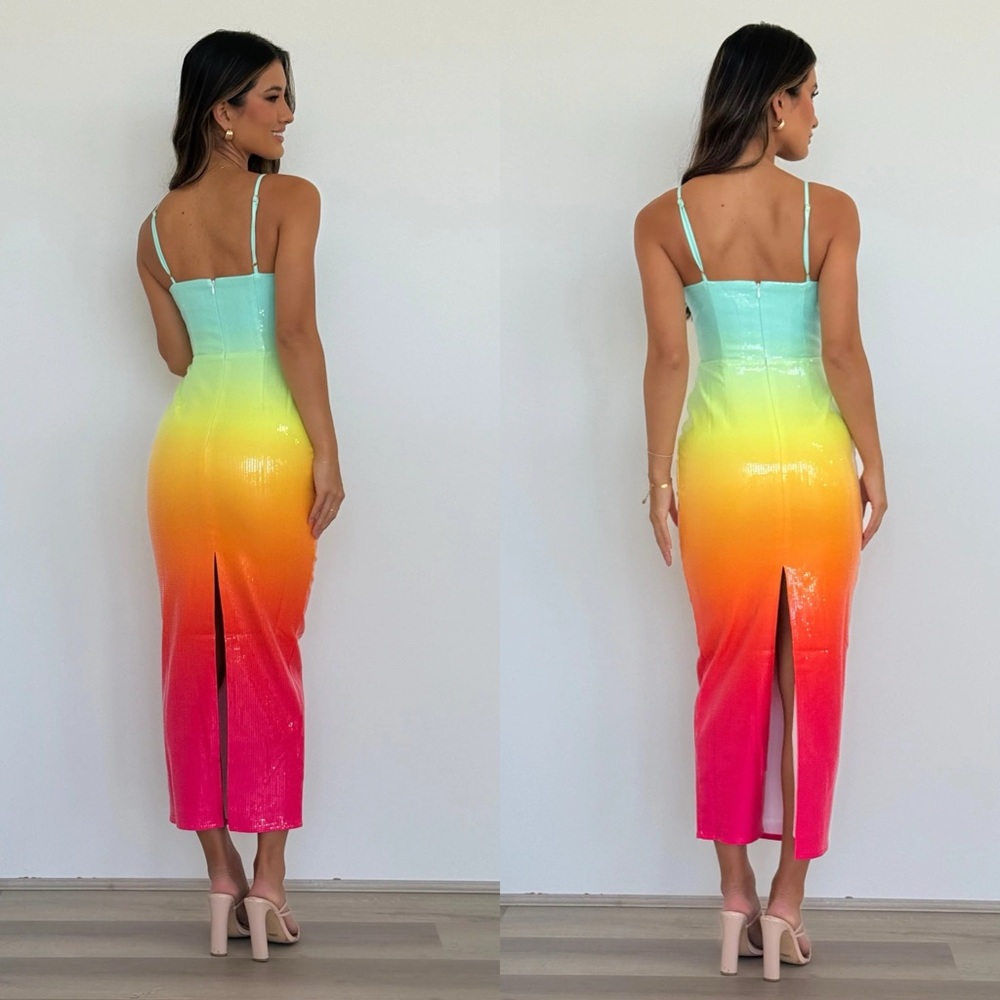 Ibiza Rainbow Ombre Sequin Midi Dress - Picture 6 of 8